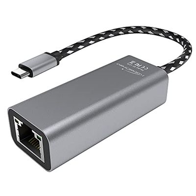 KabelDirekt – Adaptador Ethernet USB-C y Adaptador LAN (Conector USB-C/RJ45, Red Estable/Internet para Notebook/Macbook/Tablet con 1 Gigabit/s, Cable de 10 cm de Longitud, Aluminio, Plateado)
