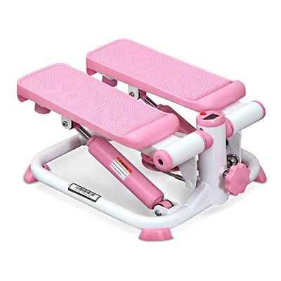 Sunny Health & Fitness P2000 Ministepper voor low-impact training, trapstepper, cardio-apparatuur met weerstandsbanden, digitale monitor, omhoog en omlaag, roze