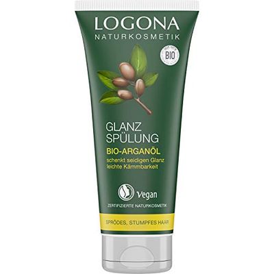 Logona natural cosmetic shine conditioner, organic argan oil, protects brittle, dull hair and gives silky shine, valuable oils, vegan, 200 ml