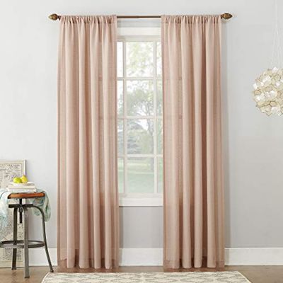 No. 918 Linen Blend Textured Sheer Rod Pocket Curtain Panel, Fabric, Blush, 54" x 63"