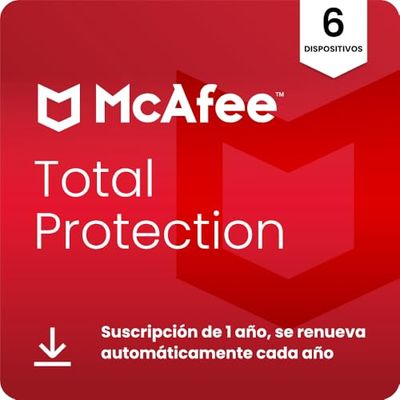 McAfee Total Protection para 6 dispositivos, 2025 |12 meses | VPN segura, el software de seguridad incluye antivirus, gestor de contraseñas, supervisión de identidad | Descarga digital