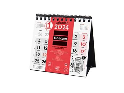 Finocam - Calendario 2024 Neutro de Sobremesa Números Grandes Enero 2024 - Diciembre 2024 (12 meses) Catalán, XXS - 110x100 mm