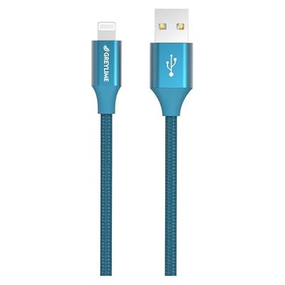 GreyLime USB A till MFi-Lightning-flätad kabel för iPhone och iPad Blue 2 m/6,6 fot