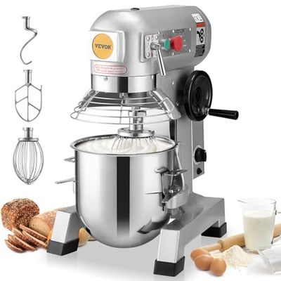 VEVOR Batidora de Cocina Comercial Batidora de Pie Comercial de 18,7 L con 3 Velocidades Ajustables Amasadora de 1100 W con Tazón de Acero Inoxidable y 3 Accesorios para Mezclar Ideal para Panadería