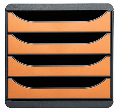 Exacompta 310788D - Módulo individual para documentos A4 com 4 gavetas, ultra rígido e com stop de segurança - 347 x 278 x 267 mm - BIG-BOX - preto/laranja (opaco)