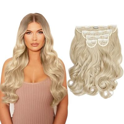 Lullabellz Super Thick Natural Wavy Clip In Hair Extensions 5-Piece, 22-Inch Length, California Blonde