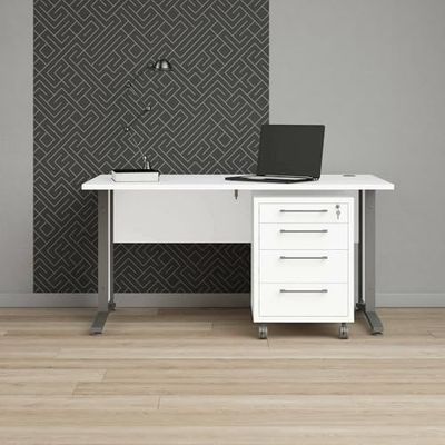 Dmora Bureau Orphee, Bureau Multi-usages, Table de Bureau, Porte PC, Plan de Travail, 150 x 80 h75 cm, Blanc et Gris, Panneau de Particules mélaminé