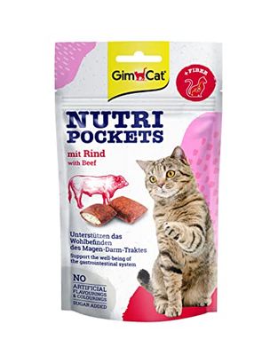 GimCat Nutri Pockets con carne de vacuno - Crujiente snack para gatos con relleno cremoso e ingredientes funcionales - 1 bolsa (1 x 60 g)