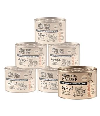 Dehner Fine Nature Junior, hondenvoer van levensmiddelenkwaliteit, gevogelte, 6 x 200 g (1,2 kg)