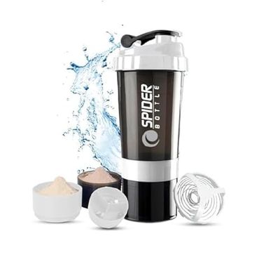 Active 100 Protein Shaker Bottle 500ml With Extra Compartment - Gym Shaker Bottle For Men & Women, Perfect For Protein Shakes & Supplements (White)