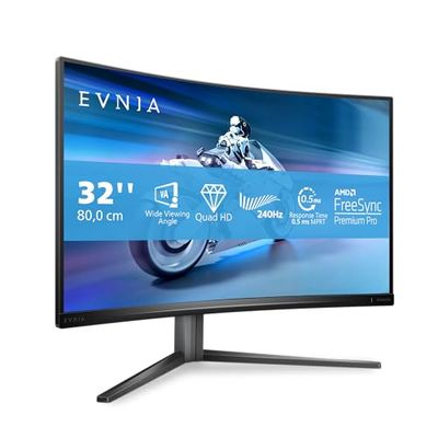 PHILIPS Evnia 32M2C5500W - Curved Gaming Monitor QHD da 32 pollici, 0,5 ms MPRT, 240 Hz, FreeSync Prem. Pro., HDR400 (2560x1440, HDMI, DisplayPort, USB Hub) grigio