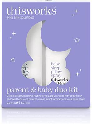 This Works Parent & Baby Sleep Duo Gift Set - Travel Size Paediatrician Approved Baby Sleep Spray for 6 Months+ and Deep Sleep Pillow Spray - Infused with Lavender, Camomile and Vetivert to Aid Sleep