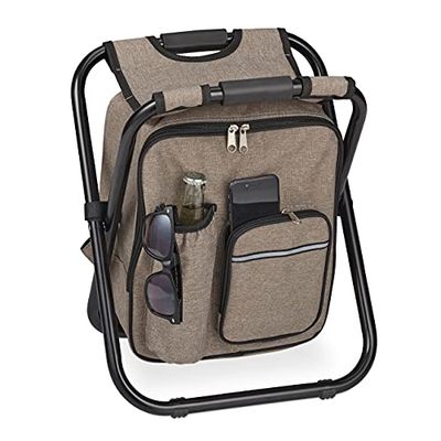 Relaxdays campingstoel met tas, inklapbaar, draagbaar, licht & stabiel, HBD: 42x35x29 cm, rugzak kruk, polyester, beige