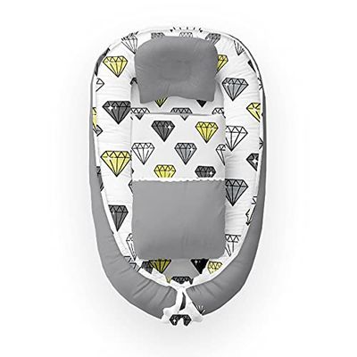 Kospu babynest con cuscino e coperta per neonati, 100% cotone, imbottitura in schiuma di poliestere e perline in silicone, paracolpi 90 x 70 cm