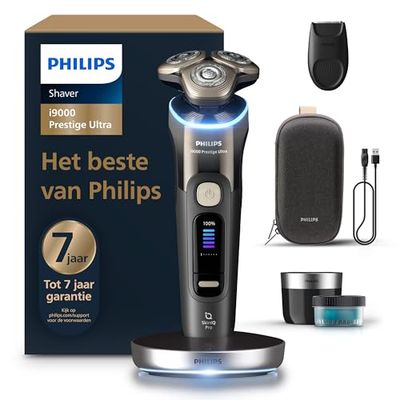 Philips Shaver i9000 Prestige Ultra, afeitadora eléctrica en seco y húmedo, tecnología Skin IQ Pro, triple sistema de elevación y corte, cuchillas NanoTech 360º, 5 modos de afeitado, modelo XP9405/31
