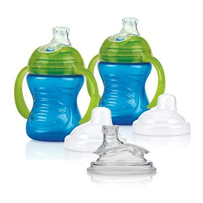 Nûby – 2 blauwe drinkglazen & 2 reservespuitmonden, blauw