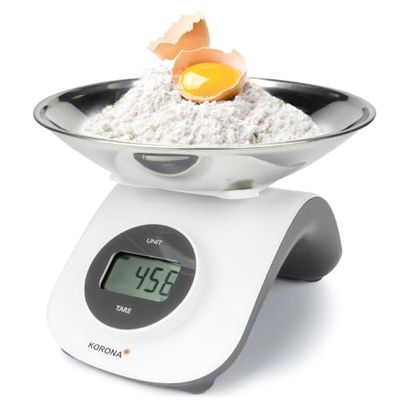 Korona 76161 CLEO batteridriven köksvåg | skål i rostfritt stål | kraftknapp för energigenerering | Lastkapacitet 5 kg | Tara-funktion