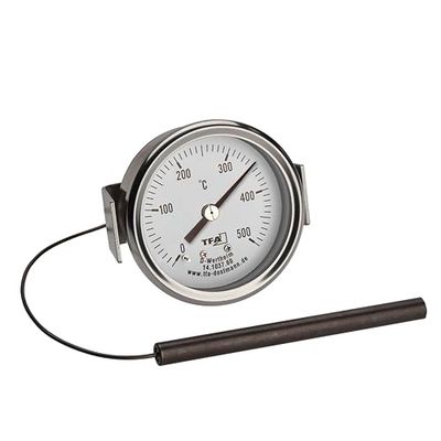TFA Dostmann Termómetro analógico de acero inoxidable hasta 500 °C, 14.1037, adecuado para el horno de pizza, horno de piedra, horno de leña o barbacoa/ahumador, con sensor de cable, repuesto o
