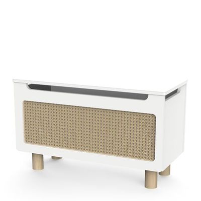 Demeyere Coffre A Jouet Tendance en Bois – Gamme OCHNA pour Enfant – Coloris Blanc Mat et Bois Hévéa - 80 x 54,7 x 36,5 cm