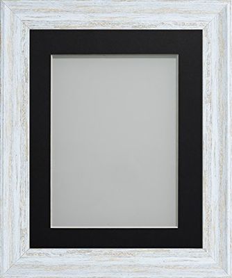 Frame Company Lynton Rustic White Photo Frame with Black Mount, 12x10 for 9x7 inch, fitted with perspex