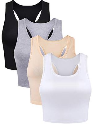 Boao 4 Pieces Basic Crop Tank Tops Sleeveless Racerback Crop Top for Women(Black, White, Light Grey, Beige,Small)