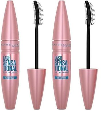 Maybelline Mascara, Lash Sensational Volumizing and Thickening Waterproof Mascara, Black (Pack of 2)