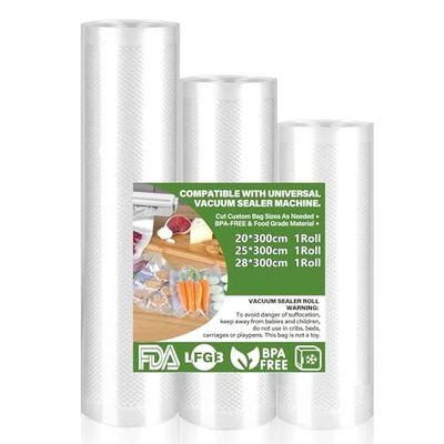 KOOSREEL Vakuumierfolie 3 Rollen Vakuumierbeutel Vacuum Food Sealer Rolls Bags, PA+PE