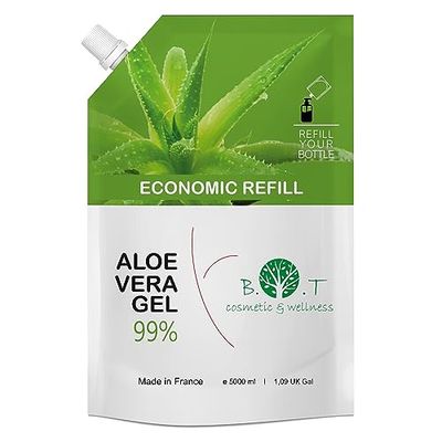 Aloe Vera Gel Puro Bio Lanzarote Aloe Vera Viso, Corpo e Capelli. Gel Idratante per Depilazione, Rasatura, Sole, Laser, Tatuaggio. Cicatrizzante e Detergente - 5000 ml 5 L