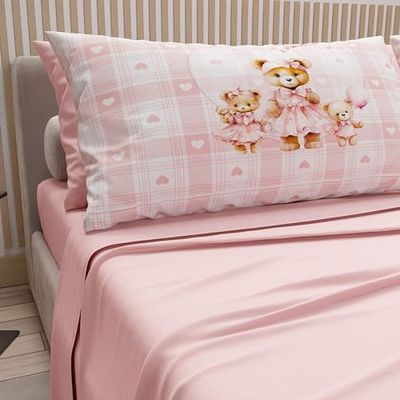 PETTI Artigiani Italiani - Sábanas de algodón con Fundas de Almohada con impresión Digital, sábanas para Cama Individual, Juego de Cama Individual, Teddy Love Rosa, 100% Made in Italy