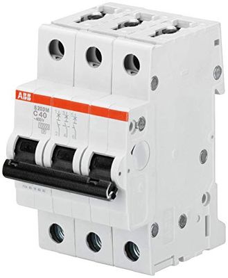 ABB S203M-D16 Miniature Circuit Breaker, 3 Pole, Type D, 10kA/15kA Breaking Capacity, 16 Amp Current (2CDS273001R0161)