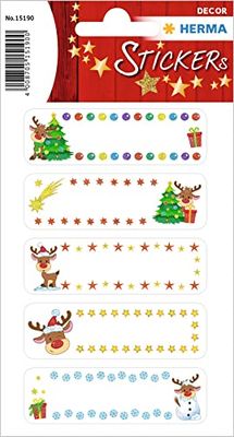 HERMA Little Rudolph 15190 - Adesivi natalizi, 10 adesivi, carta scintillante, autoadesivi, per Natale, regali, artigianato, calendario dell'Avvento, multicolore