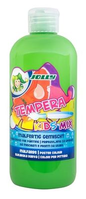 JOLLY Tempera Kids Mix Vernice, Vernice liquida, Bottiglia 0,5L Verde chiaro, colori brillanti e opachi, non diluiti o verniciabili con acqua, applicabile su tutti i materiali