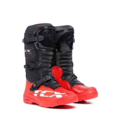 TCX - Comp Kid, Children's Motocross Boots, Microfibre Upper, 3 Buckles Polyurethane Closure with Micrometric Adjustment and Velcro, Black/Red