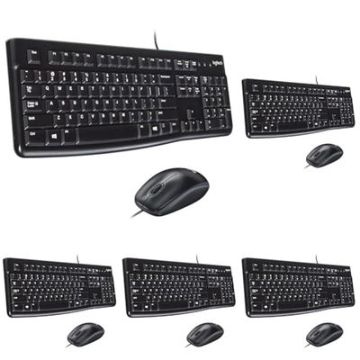 Logitech MK120 Wired Keyboard and Mouse Combo for Windows, QWERTY US International Layout - Black (Pack of 5)