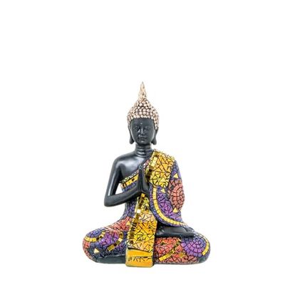 FIGURA RESINA BUDA MOSAICO COLORES_16X11X22CM