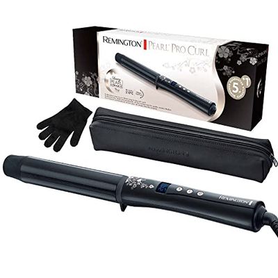 Remington Boucleur à cheveux fins & épais [32mm: boucles glam] (Céramique haute qualité avec éclats de perles, chaleur homogène, 130-210°C, gant de protection) Fer à boucler noir CI9533