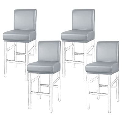PiccoCasa Lot de 4 Housses de Tabouret de Bar en Similicuir - étanches, avec Bande élastique - Gris