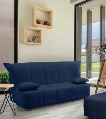 Talamo Italia - Divano letto 2 posti Alisee, Sofà Soggiorno con apertura a carrello in tessuto imbottito, Cuscini inclusi, 100% Made in Italy, Cm 125x90h85, Blu