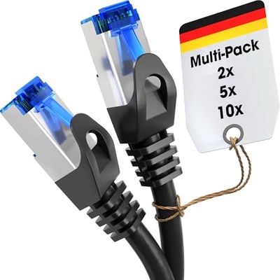 KabelDirekt – 10x 10m – Ethernet Kabel, LAN-kabel, Netwerkkabel – Verkrijgbaar in 0,25-30m (glasvezelsnelheid voor gigabit-netwerken, switch/router/modem met RJ45, zwart/zilver)