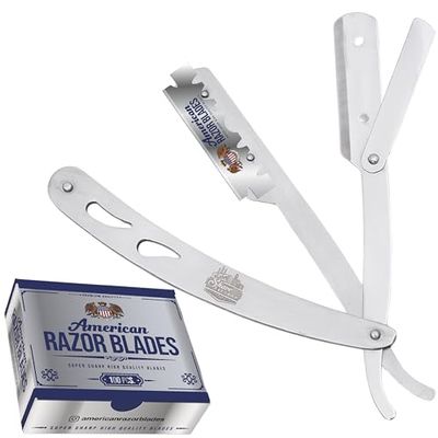 The Shave Factory Shaving Set Of Premium Straight Razor And 100 American Razor Blades (Single Edge)