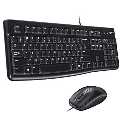 Logitech MK120 Kit Tastiera e Mouse Cablati, Layout Arabo Qwerty, Nero