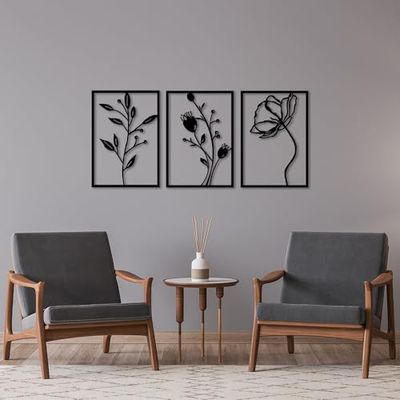 Stylish Black Decorative Metal Wall Accessory (3 Pieces), 49 x 70 cm, 100% Metal, 1.5 mm Thickness, Perfect for Modern Home Decor & Art Display