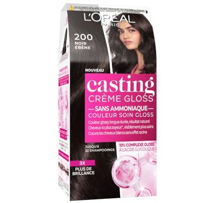 L’ORÉAL PARIS - Coloration Cheveux Semi-Permanente Ton sur Ton - Couleur Soin Gloss - Sans Ammoniaque - Casting Crème Gloss - Nuance : Noir Ebène (200)
