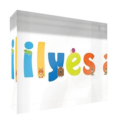 Little helper herinnering deco acryl transparant gepolijst als diamantstijl illustratief bont met de naam de jeune jongens Ilyes 7,4 x 10,5 x 2 cm klein