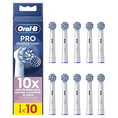 Oral-B Pro Sensitive Clean Recambios para Cepillo de Dientes Eléctrico, Pack de 10 Cabezales, Blanco - Originales