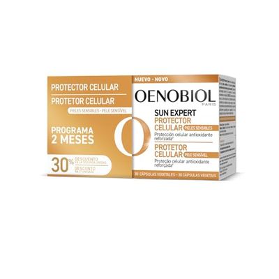 OENOBIOL - SUN EXPERT Pieles Sensibles DUO - Nueva fórmula concentrada en Extracto de Uva 100% origen vegetal - Bronceado intenso y radiante - Complemento alimenticio 60 cápsulas 2 meses