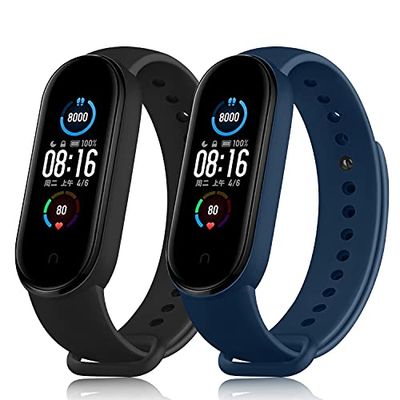 MXSYC Armband compatibel met Xiaomi Mi Band 6 / Xiaomi Mi Band 5 / Amazfit Band 5, reservebandjes siliconen sport, waterdicht voor Xiaomi Mi Band 6 / Mi Band 5 / Amazfit Band 5 (zwart/marineblauw)