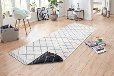 NORTHRUGS Alfombra para interior y exterior, 80 x 250 cm, reversible, resistente a la intemperie, moderna, diseño geométrico, para balcón, terraza, jardín, invernadero, salón, impermeable, en la noche