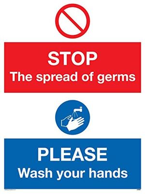 Señal con texto en inglés "Stop germs Please wash your hands" - Vinilo/Pegatina