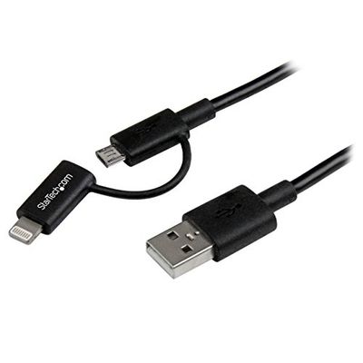 StarTech.com LTUB1MBK - Cable Apple Lightning o Micro USB a USB para Dispositivos Apple, 1 m, Color Negro